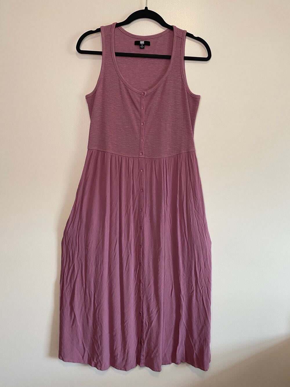 Frye Women's S Wistful Mauve Easy Button Front Midi Dress Comfy Casual Everyday
